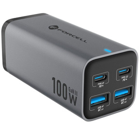 FORCELL Ładowarka biurkowa 2x USB Type-C 2x USB-A 100W 5A GaN PD QC4.0, szara