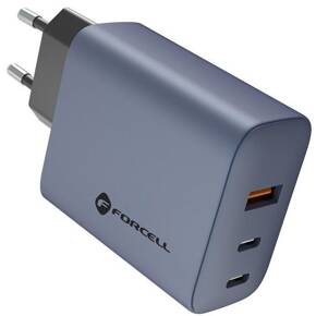 Forcell Ładowarka Sieciowa USB-A / 2x USB-C 3A GaN 65W PD QC 4.0, szara