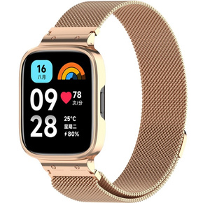 Pasek Bransoleta Milanese z Etui do Xiaomi Redmi Watch 3 Active, Różowe rose gold