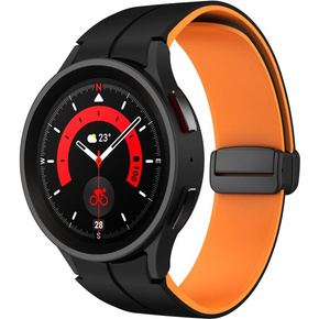 Pasek Silikonowy do Samsung Galaxy Watch 4/5/6 40/42/43/44/45/46/47mm, Czarny / Pomarańczowy