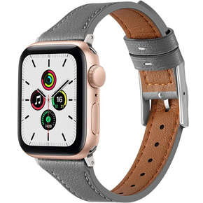 Pasek Skórzany do Apple Watch 1/2/3/4/5/6/7/8/9/SE/Ultra/Ultra 2 42/44/45/49mm, Szary