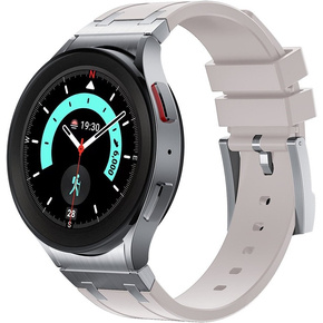 Pasek silikonowy do Samsung Galaxy Watch 4/5/6 40/42/43/44/45/46/47mm, Beżowy / srebrna klamra