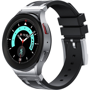 Pasek silikonowy do Samsung Galaxy Watch 4/5/6 40/42/43/44/45/46/47mm, Czarny / srebrna klamra