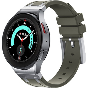 Pasek silikonowy do Samsung Galaxy Watch 4/5/6 40/42/43/44/45/46/47mm, Zielony / srebrna klamra