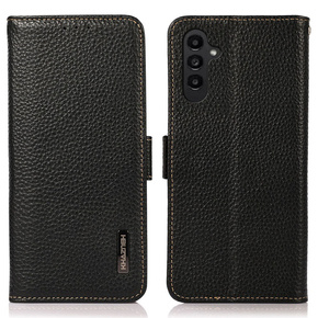 Skórzane Etui KHAZNEH RFID do Samsung Galaxy A35 5G, Litchi Texture, czarne