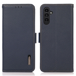 Skórzane Etui KHAZNEH RFID do Samsung Galaxy A35 5G, Litchi Texture, niebieskie