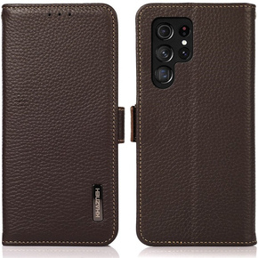 Skórzane Etui KHAZNEH RFID do Samsung Galaxy S24 Ultra, Litchi Texture, brązowe