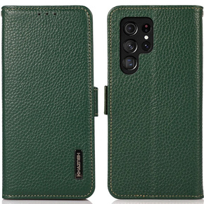 Skórzane Etui KHAZNEH RFID do Samsung Galaxy S24 Ultra, Litchi Texture, zielone