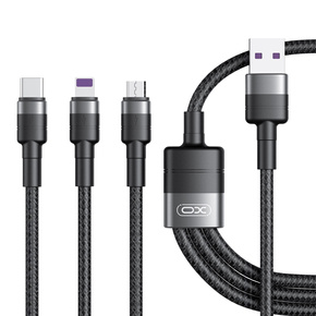 XO kabel NB-Q191 3w1 40W Micro USB / Typ-C / Lightning 3w1, 1,2m,  czarny