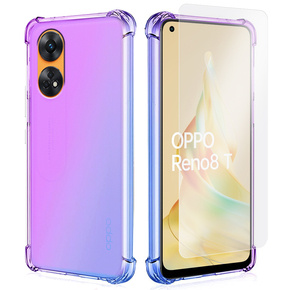 Zestaw Etui Gradient Dropproof do Oppo Reno8 T, Fioletowe / Niebieskie + Szkło