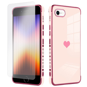 Zestaw Etui do iPhone 7/8/SE 2020/SE 2022, Electro heart, Różowe rose gold + Szkło