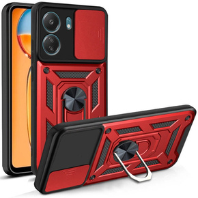 Zestaw Etui pancerne do Xiaomi Redmi 13C / Poco C65, CamShield Slide, Czerwone + szkło