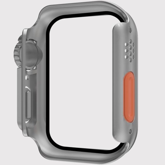 2w1 Etui + Szkło Hartowane do Apple Watch 4/5/6/SE 44MM, Szare/Pomarańczowe