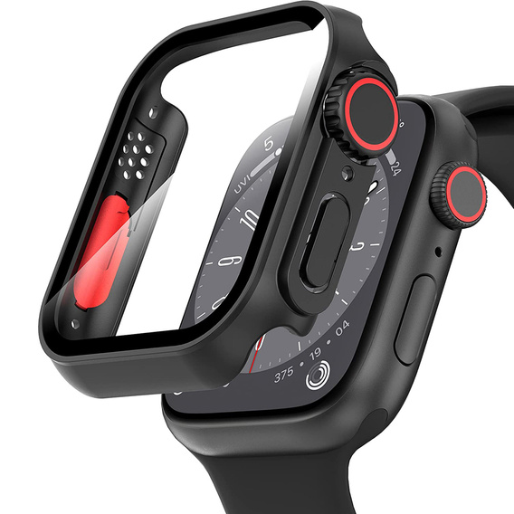 2w1 Etui + Szkło Hartowane do Apple Watch 7/8 45MM, Czarne/Czerwone
