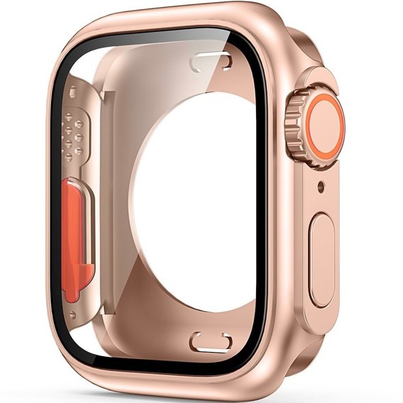 2w1 Pełne Etui + Szkło Hartowane do Apple Watch 4/5/6/SE 40MM, Różowe rose gold/Pomarańczowe