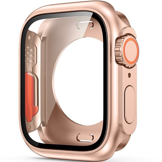 2w1 Pełne Etui + Szkło Hartowane do Apple Watch 4/5/6/SE 44MM, Różowe rose gold/Pomarańczowe