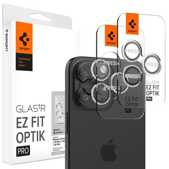 2x Spigen OPTIK.TR "EZ FIT", Szkło Hartowane na Aparat do iPhone 16 Pro / 16 Pro Max / 15 Pro / Pro Max, Przezroczyste