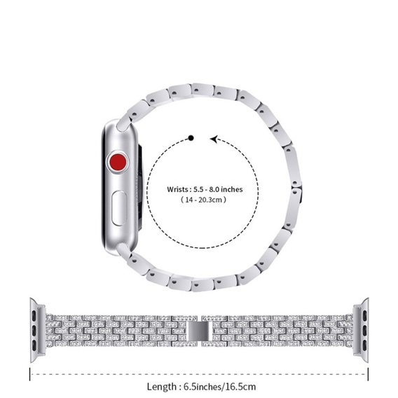 Bransoleta + Etui z Diamentami do Apple Watch 4/5/6/SE 40mm, Srebrna