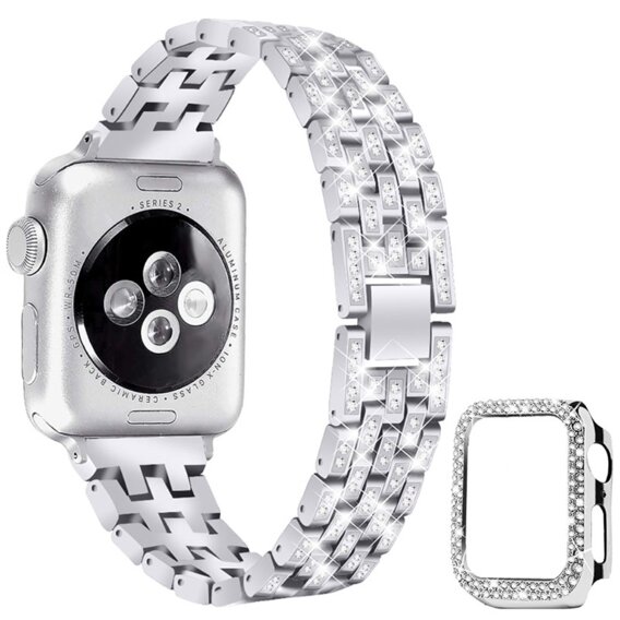 Bransoleta + Etui z Diamentami do Apple Watch 4/5/6/SE 40mm, Srebrna