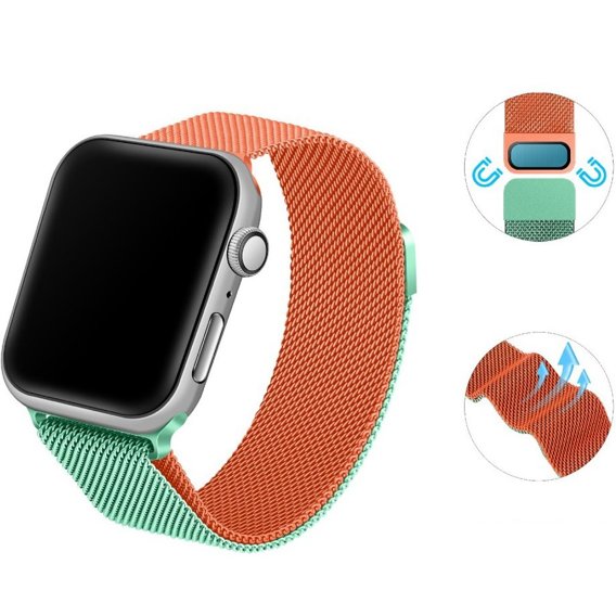 Bransoleta Milanese do Apple Watch 1/2/3/4/5/6/7/8/SE 38/40/41MM, Orange/Mint Green