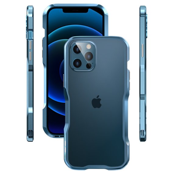 Bumper LUPHIE do iPhone 12 / 12 Pro, metalowa ramka, niebieska