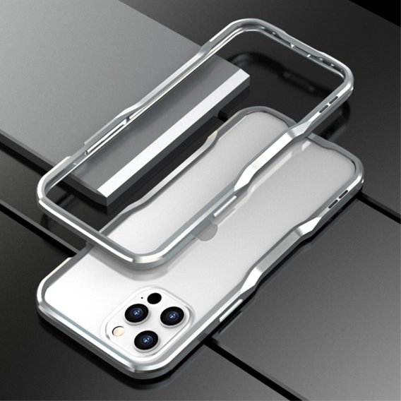Bumper LUPHIE do iPhone 12 / 12 Pro, metalowa ramka, srebrna