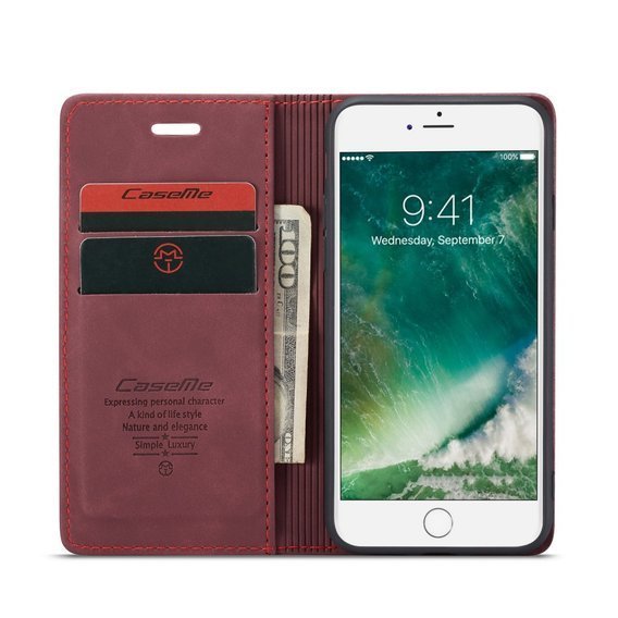 Etui CASEME do iPhone 7/8/SE 2020/SE 2022, Leather Wallet Case, bordowe