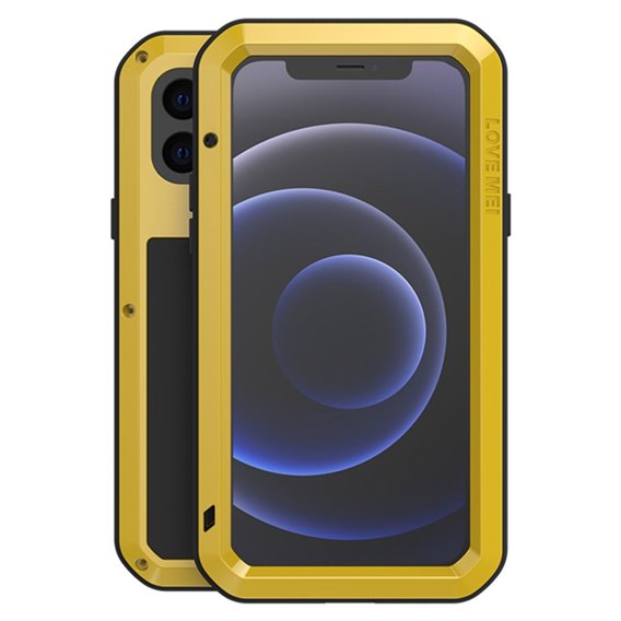 Etui Love Mei do iPhone 12 Mini, pancerne ze szkłem, żółte