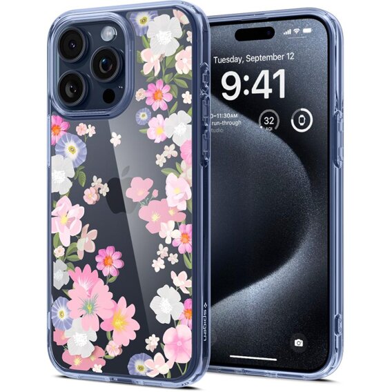 Etui Spigen do iPhone 15 Pro, Ultra Hybrid Blossom, Przezroczyste, Kwiaty