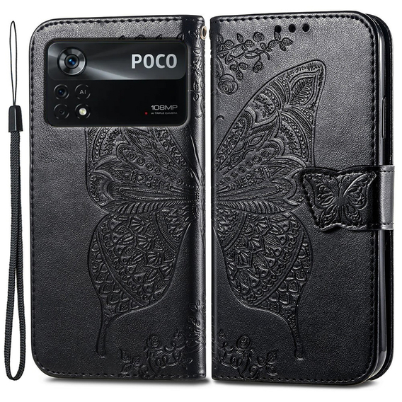 Etui Wallet do Xiaomi Poco X4 Pro 5G, Butterfly, Black