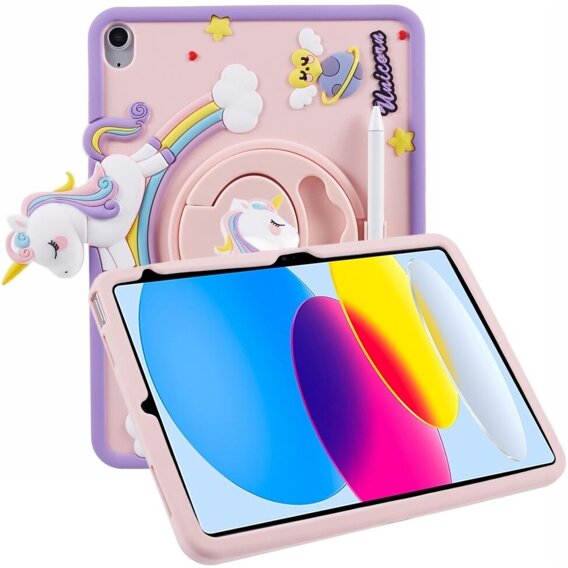 Etui do Apple iPad 10.9 2022, dziecięce, Unicorn, różowe