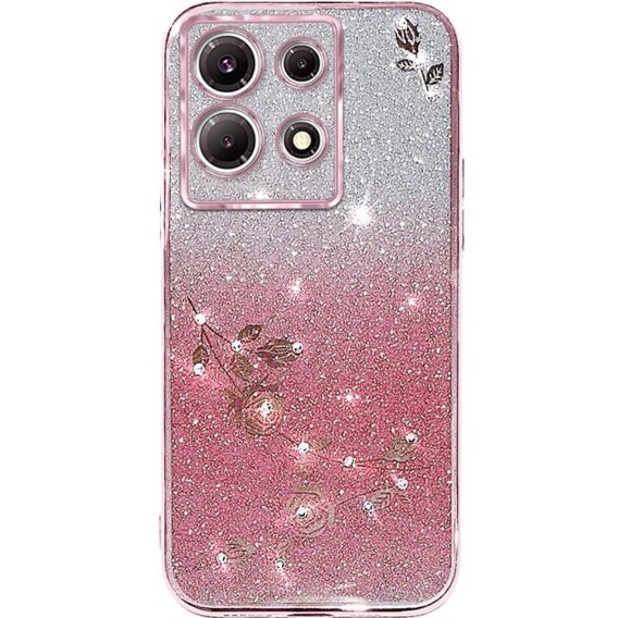 Etui do Infinix Note 30 5G, Glitter Flower, różowe rose gold