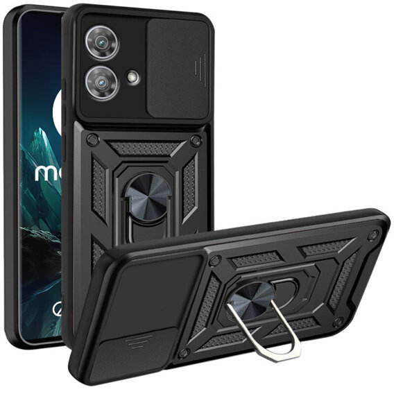 Etui do Motorola Edge 40 Neo, pancerne Slide Ring, czarne + szkło 9H
