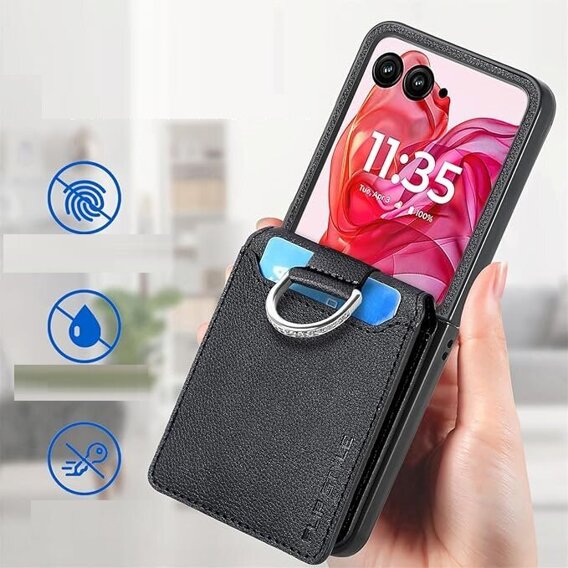 Etui do Motorola Razr 50 Ultra, Card Slot Ring Case, czarne