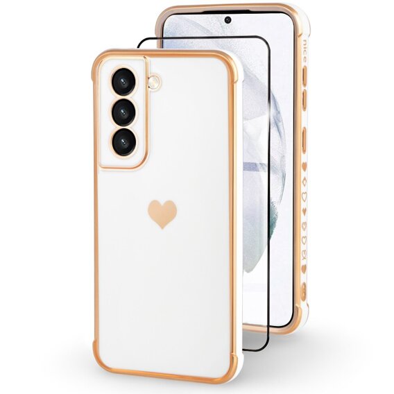 Etui do Samsung Galaxy S21, Electro heart, białe + Szkło Full Glue Ceramic