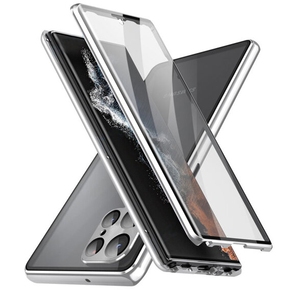 Etui do Samsung Galaxy S22 Ultra, Magnetic Dual Glass, srebrne