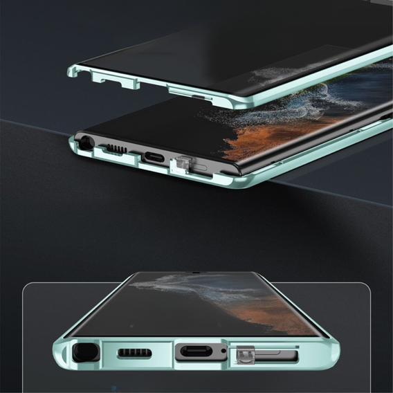 Etui do Samsung Galaxy S22 Ultra, Magnetic Dual Glass, zielone