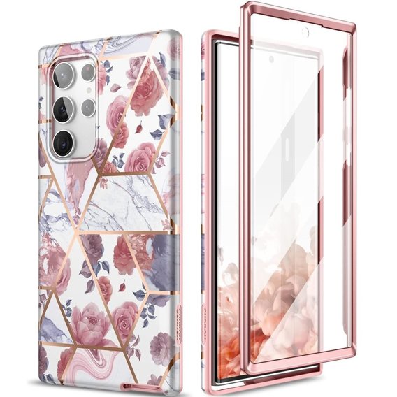 Etui do Samsung Galaxy S22 Ultra, Suritch Full Body Marble, różowe