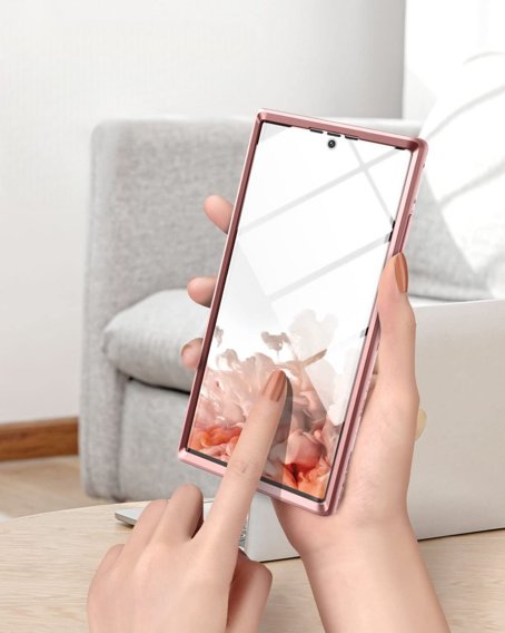 Etui do Samsung Galaxy S22 Ultra, Suritch Full Body Marble, różowe