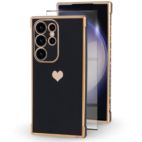 Etui do Samsung Galaxy S23 Ultra, Electro heart, czarne + Szkło Full Glue Ceramic