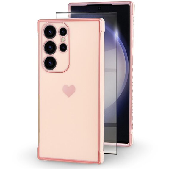 Etui do Samsung Galaxy S23 Ultra, Electro heart, różowe rose gold + Szkło Full Glue Ceramic