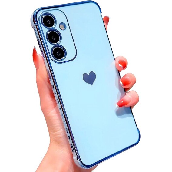 Etui do Samsung Galaxy S24, Electro heart, niebieskie + Szkło Full Glue Ceramic