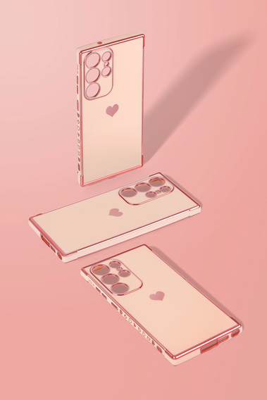 Etui do Samsung Galaxy S24 Ultra, Electro heart, różowe rose gold + Szkło Full Glue Ceramic