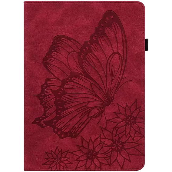 Etui do Samsung Galaxy Tab S9 FE, Wallet Pen Slot, butterflies, Czerwone