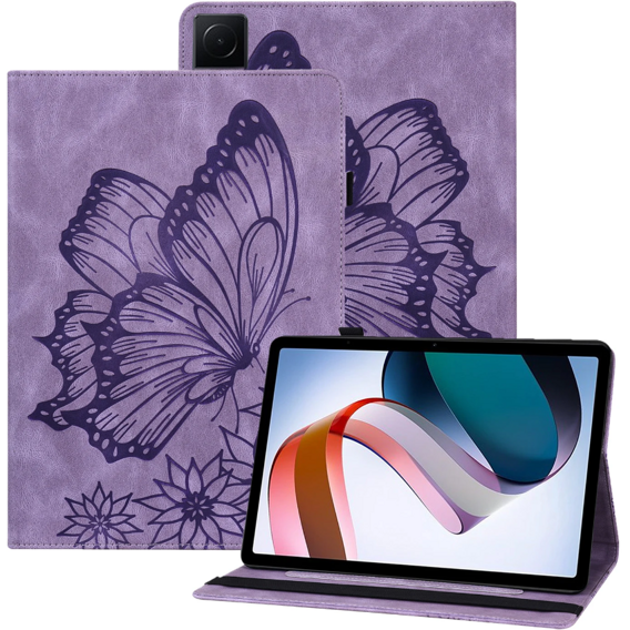 Etui do Samsung Galaxy Tab S9 FE, Wallet Pen Slot, butterflies, Fioletowe