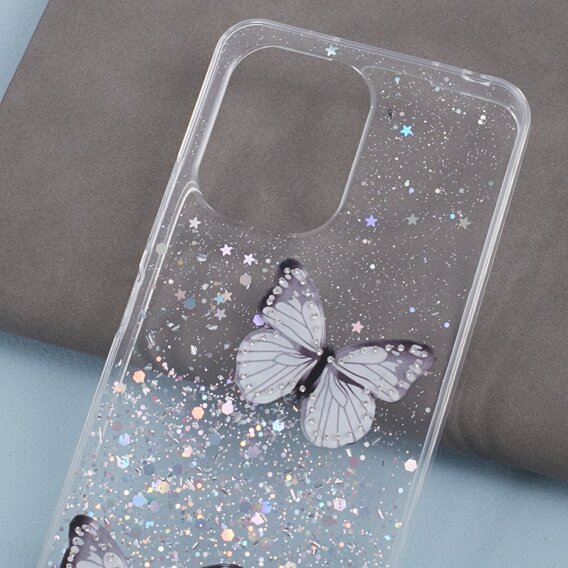 Etui do Xiaomi Redmi 13C / Poco C65, Glitter Butterfly, białe