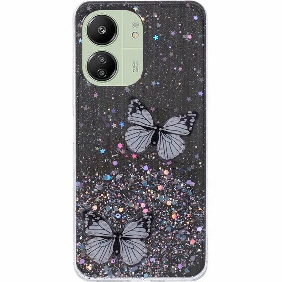 Etui do Xiaomi Redmi 13C / Poco C65, Glitter Butterfly, czarne