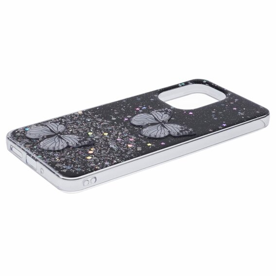 Etui do Xiaomi Redmi 13C / Poco C65, Glitter Butterfly, czarne