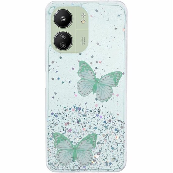 Etui do Xiaomi Redmi 13C / Poco C65, Glitter Butterfly, zielone