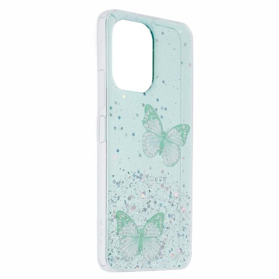 Etui do Xiaomi Redmi 13C / Poco C65, Glitter Butterfly, zielone